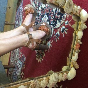 SIXTYSEVEN platform wood/leather heel (36)